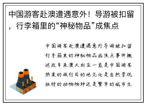 中国游客赴澳遭遇意外！导游被扣留，行李箱里的“神秘物品”成焦点